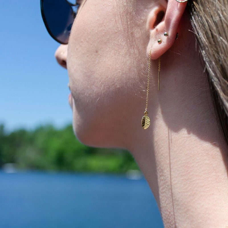 Gold Leaf Threader Earrings