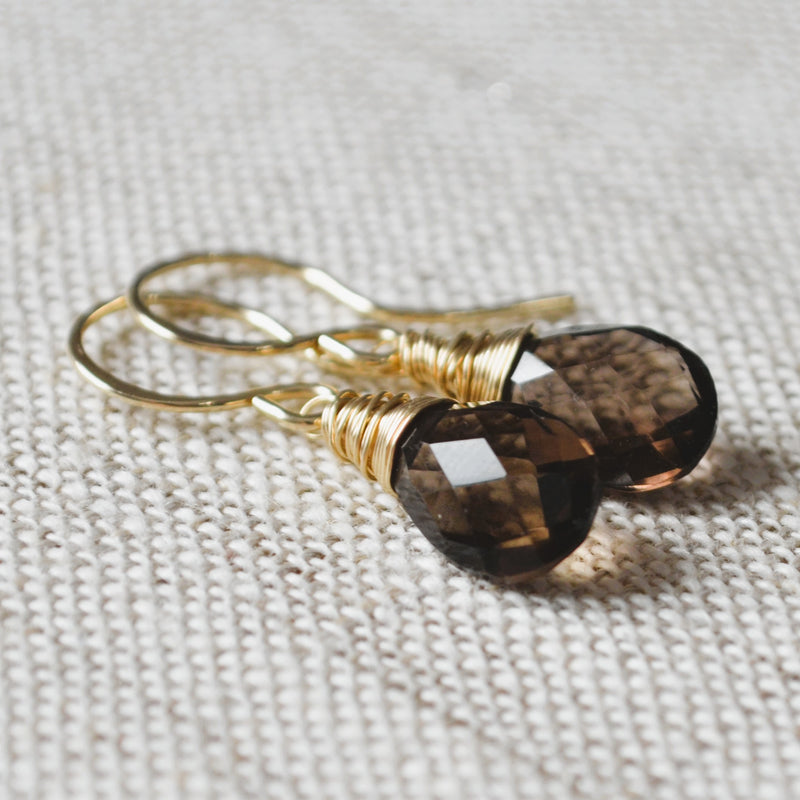 Smoky Quartz Earrings in Gold