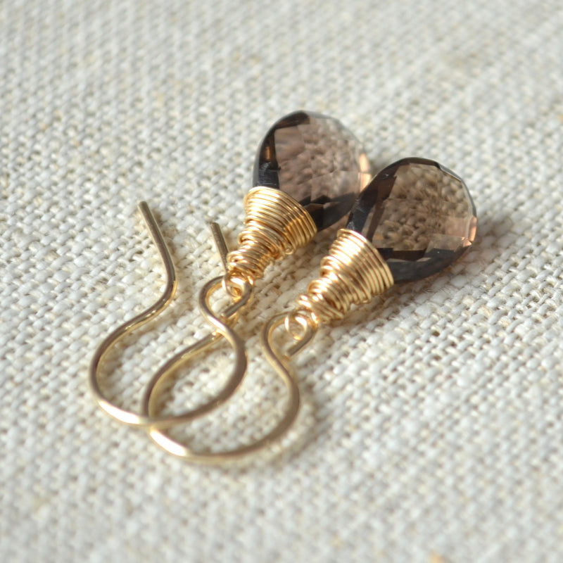 Smoky Quartz Earrings in Gold