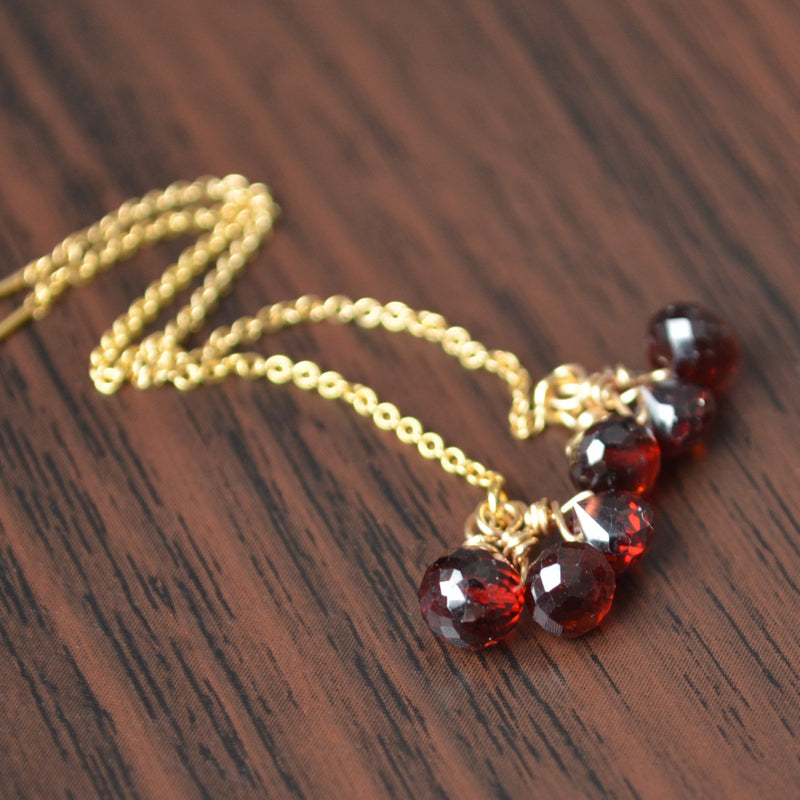 Garnet Threader Earrings in Gold