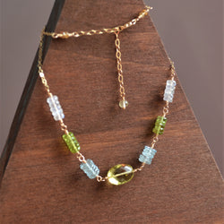 Gemstone Choker Necklace with Lemon Quartz Peridot Aquamarine and Moonstone