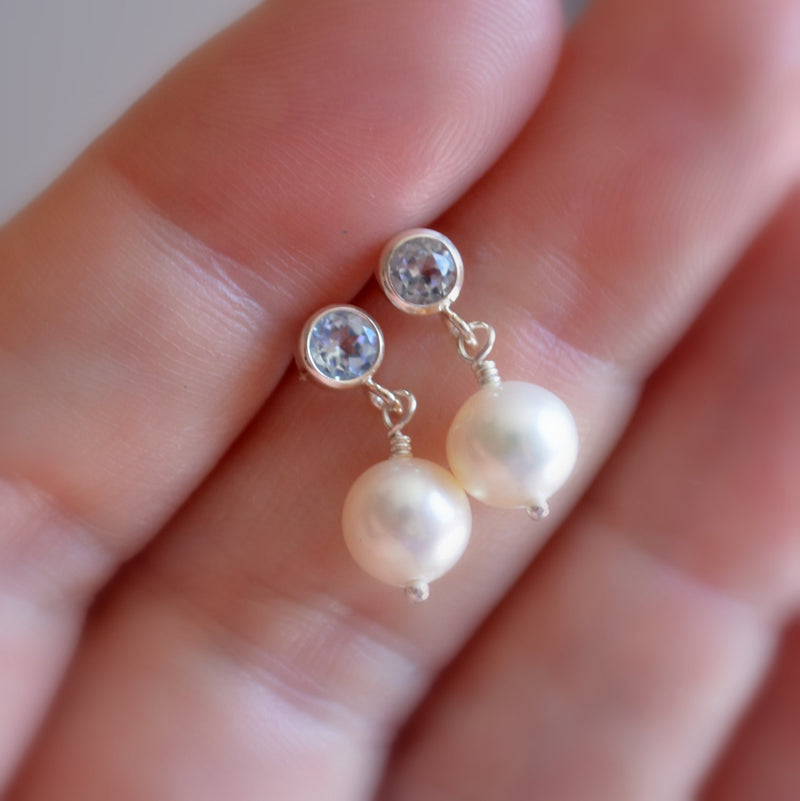 Pearl Drop Earrings with Blue Topaz