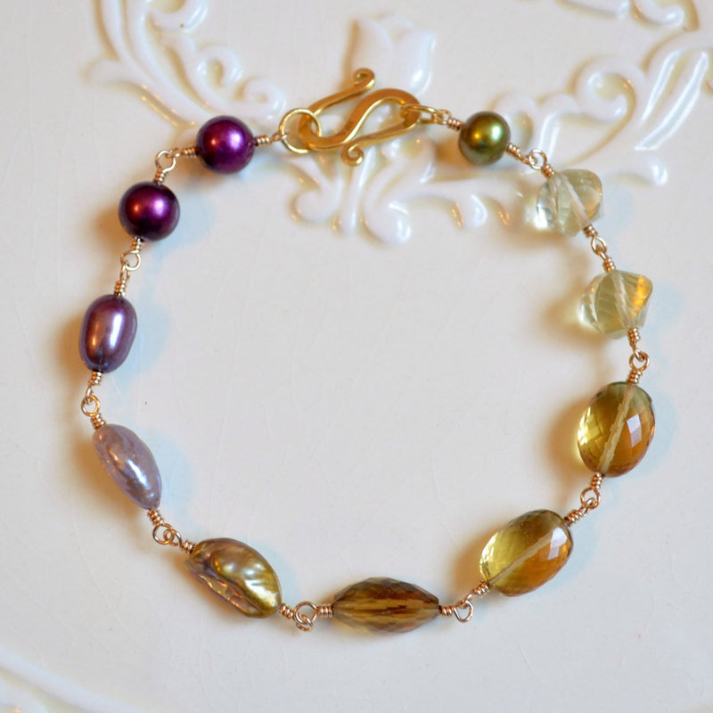 Plum and Olive Green Bracelet in Gold - Changing Orchard