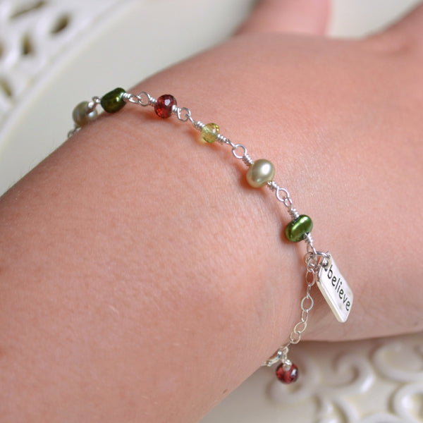 Child's Christmas Bracelet with Pearls and Gemstones