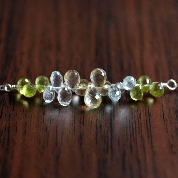 Gemstone Necklace with Peridot Aquamarine Lemon Quartz Stones