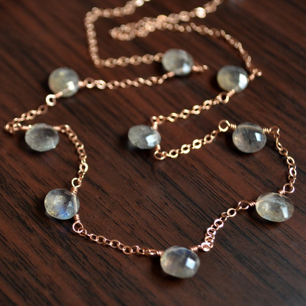 Labradorite Necklace on a Rose Gold Chain