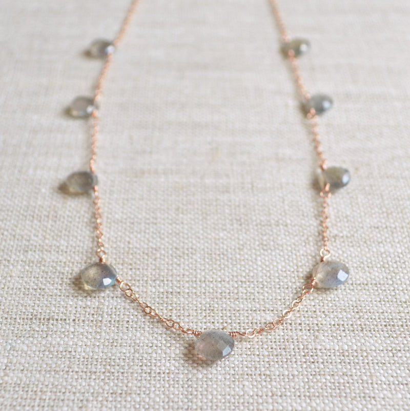 Labradorite Necklace on a Rose Gold Chain