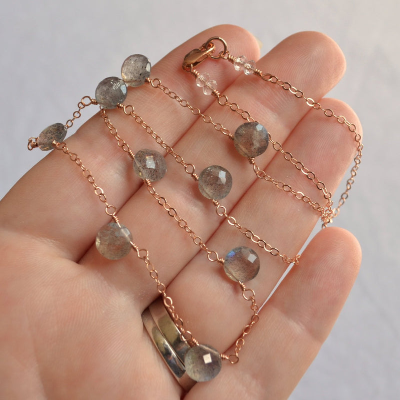 Labradorite Necklace on a Rose Gold Chain