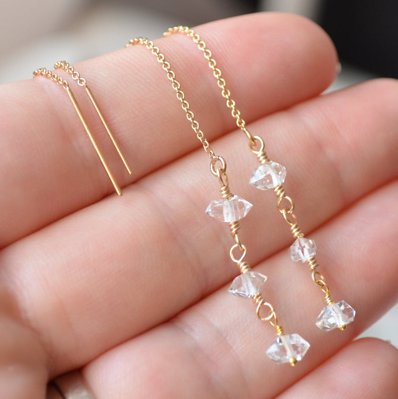 Herkimer Diamond Earrings, Gold Threaders