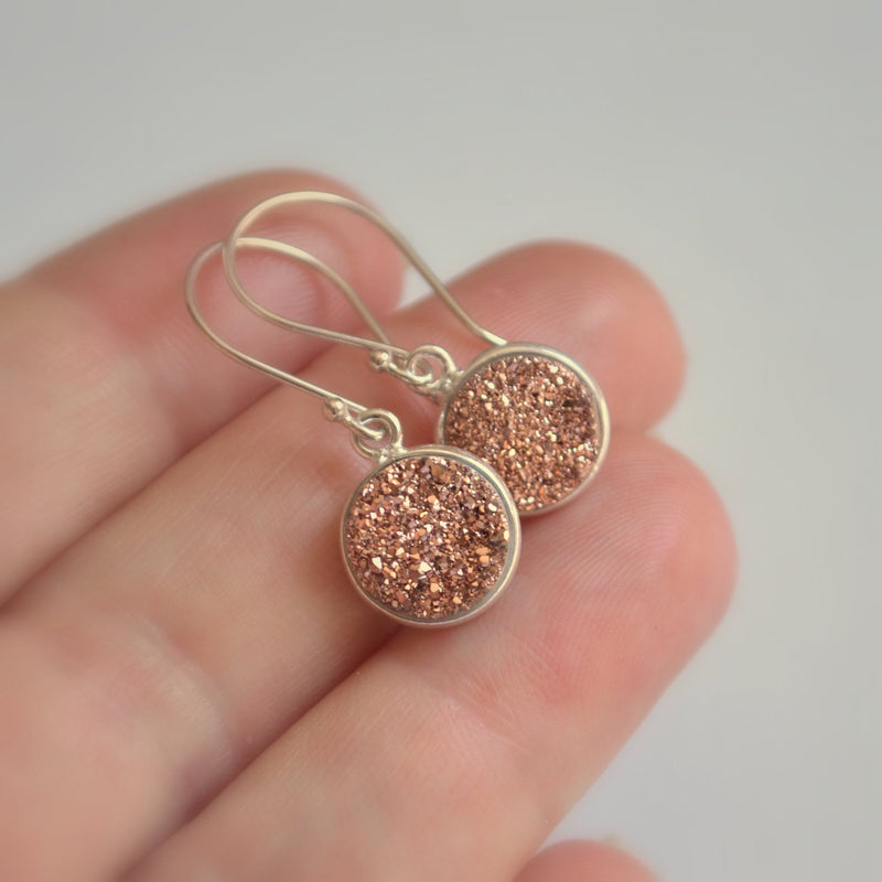 Druzy Earrings, Rose Gold and Copper