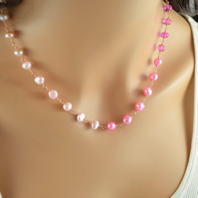Pink Pearl Necklace with Pink Topaz