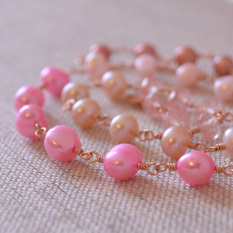 Pink Pearl Necklace with Pink Topaz
