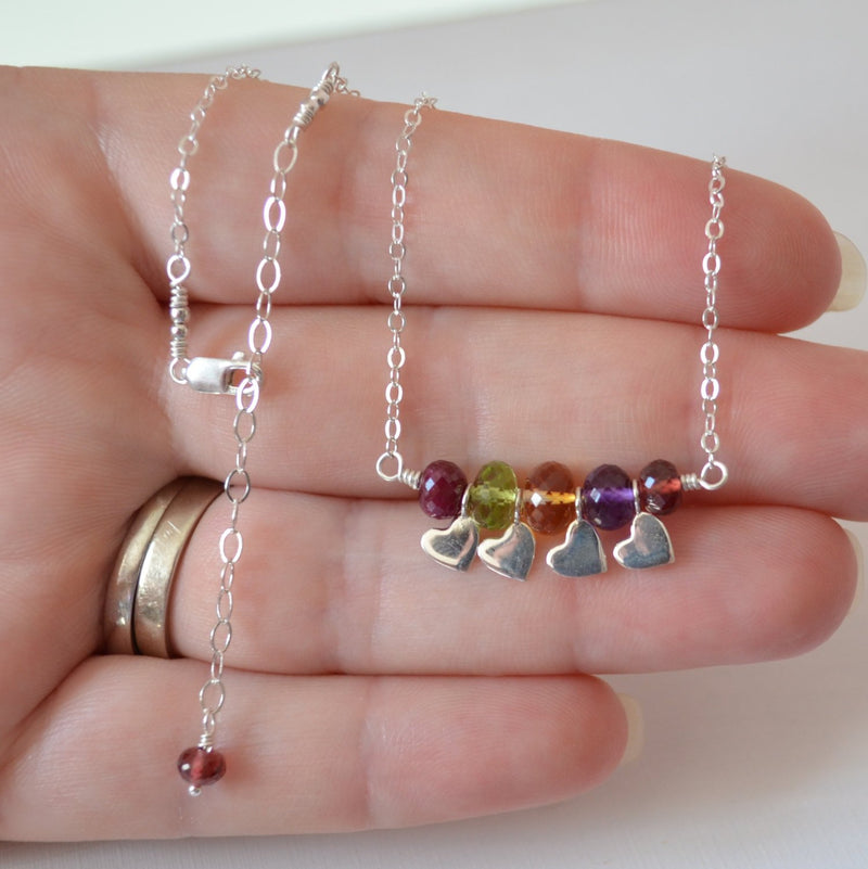 Family Necklace in Sterling Silver with Real Gemstones