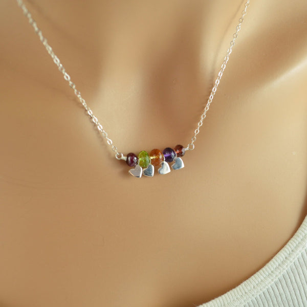 Family Necklace in Sterling Silver with Real Gemstones