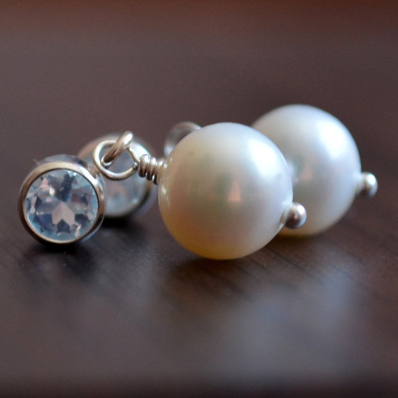 Pearl Drop Earrings with Blue Topaz