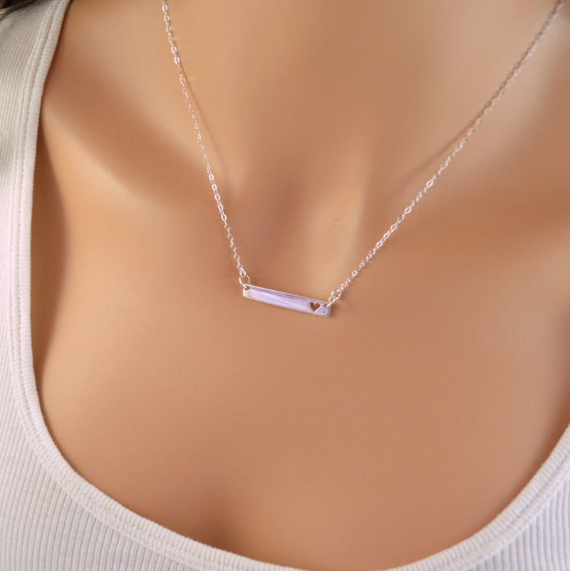 Silver Bar Necklace in Sterling Silver for Teens