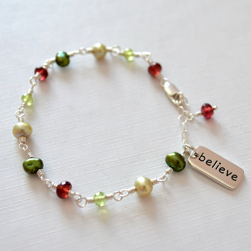 Child's Christmas Bracelet with Pearls and Gemstones