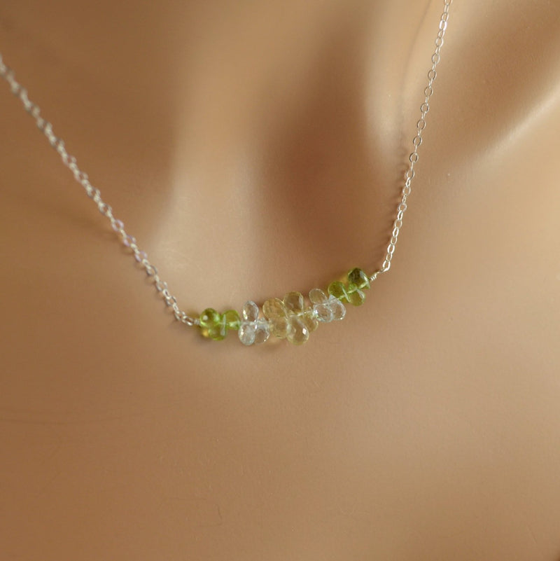 Gemstone Necklace with Peridot Aquamarine Lemon Quartz Stones