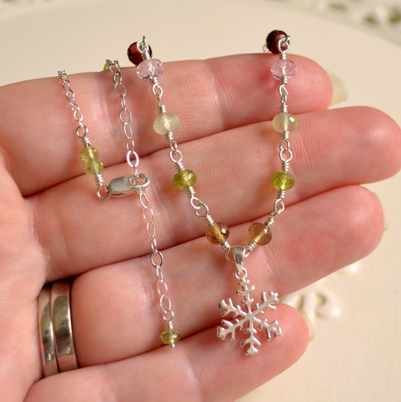 Snowflake Necklace for Girls with Gemstones