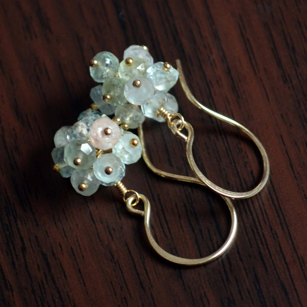 Real Aquamarine Earrings with Pastel Gemstone Clusters