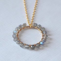 Labradorite Necklace with Grey Gem Stone Pendant