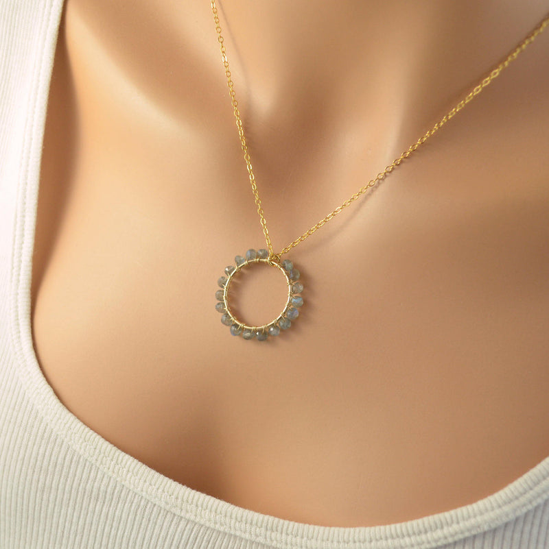 Labradorite Necklace with Grey Gem Stone Pendant