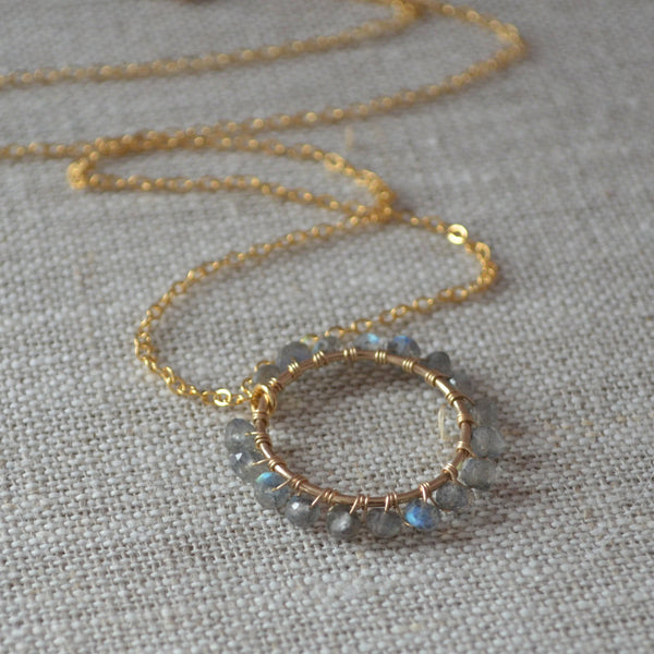 Labradorite Necklace with Grey Gem Stone Pendant