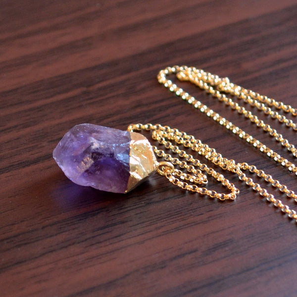 Long Raw Amethyst Necklace