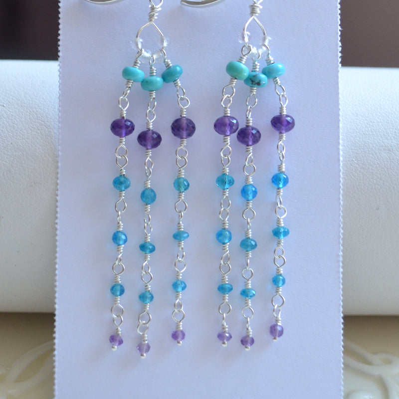 Long Gemstone Earrings with Turquoise Amethyst Apatite