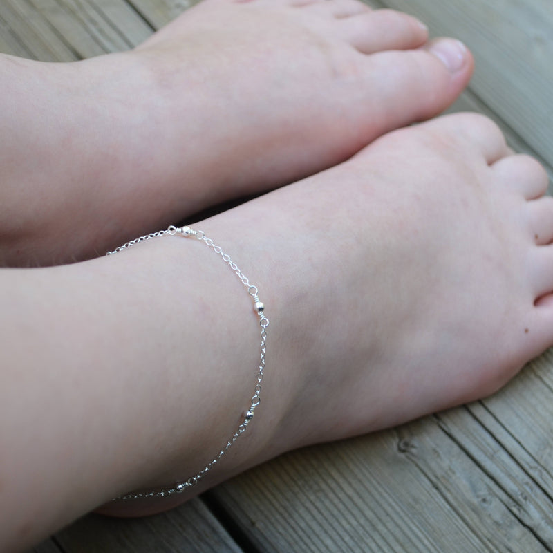 Sterling Silver Beaded Anklet for Teens