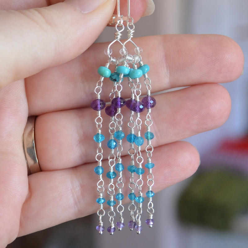 Long Gemstone Earrings with Turquoise Amethyst Apatite