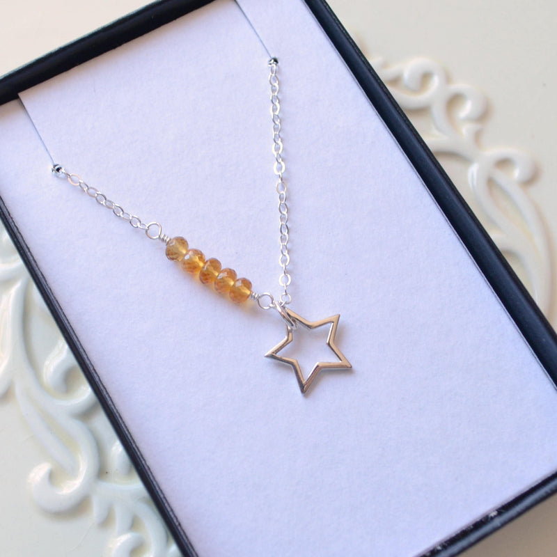 Star Necklace with Citrine Gemstones
