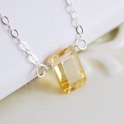 Emerald Cut Citrine Necklace for Girls
