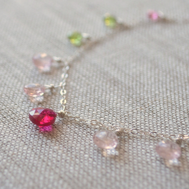 Pink and Green Gemstone Necklace