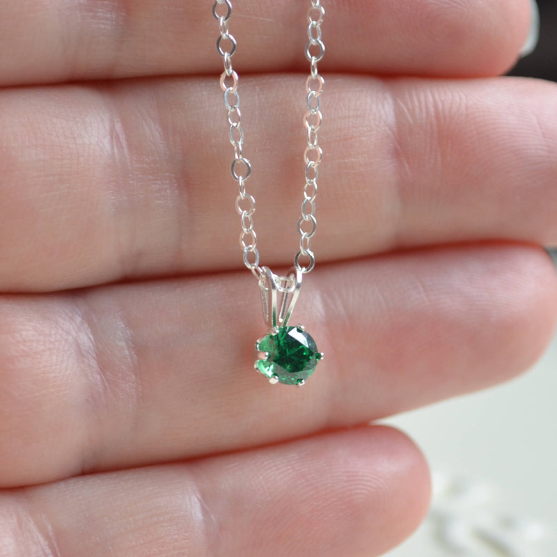 May Birthstone Necklace with Emerald Green Cubic Zirconia