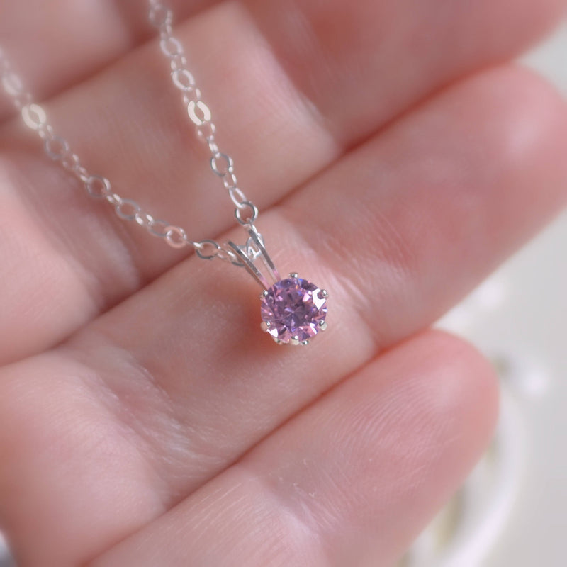 Classic Pink Cubic Zirconia Necklace for Girls