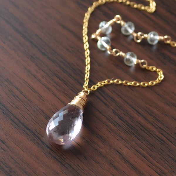 Reserved - Pink Amethyst Jewelry, Green Amethyst Gemstone Necklace