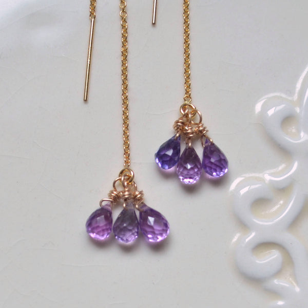 Gemstone Threader Earrings with Purple Kunzite Quartz