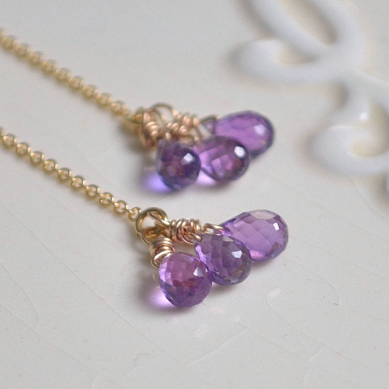 Gemstone Threader Earrings with Purple Kunzite Quartz