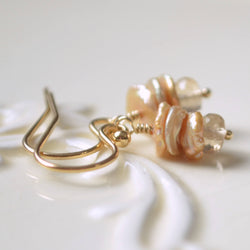 Petite Champagne Pearl Earrings with Citrine Gemstones