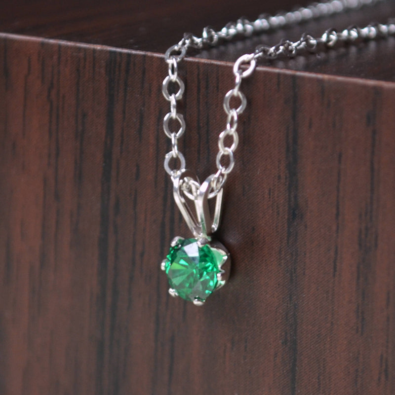 May Birthstone Necklace with Emerald Green Cubic Zirconia