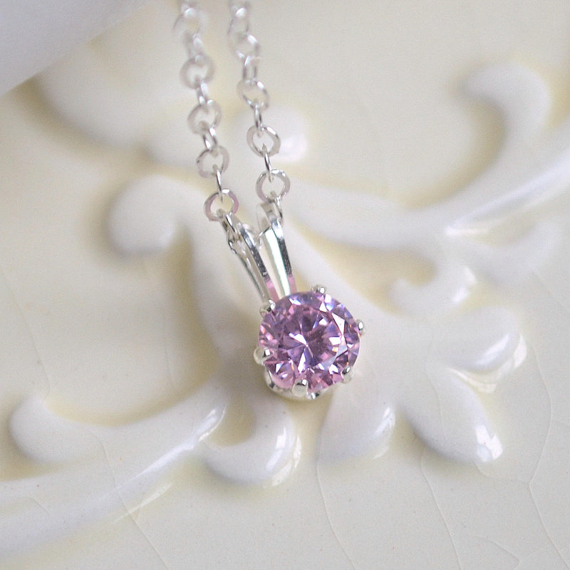 Classic Pink Cubic Zirconia Necklace for Girls