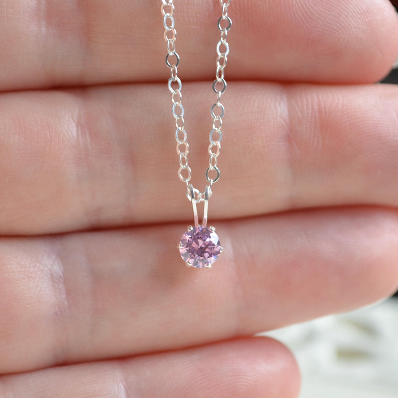 Classic Pink Cubic Zirconia Necklace for Girls