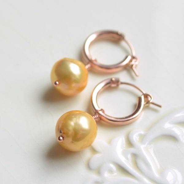 Rose Gold Hoops with Yellow Pearls