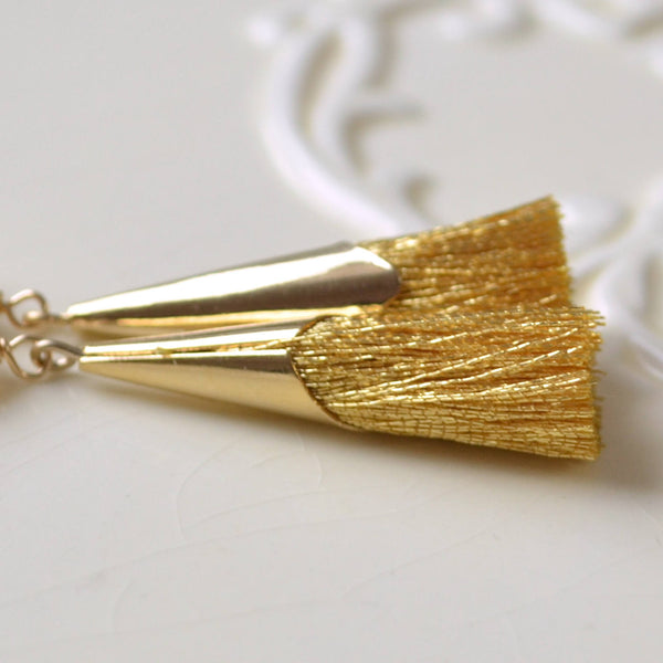 Long Gold Tassel Earrings and Real Champagne Citrine