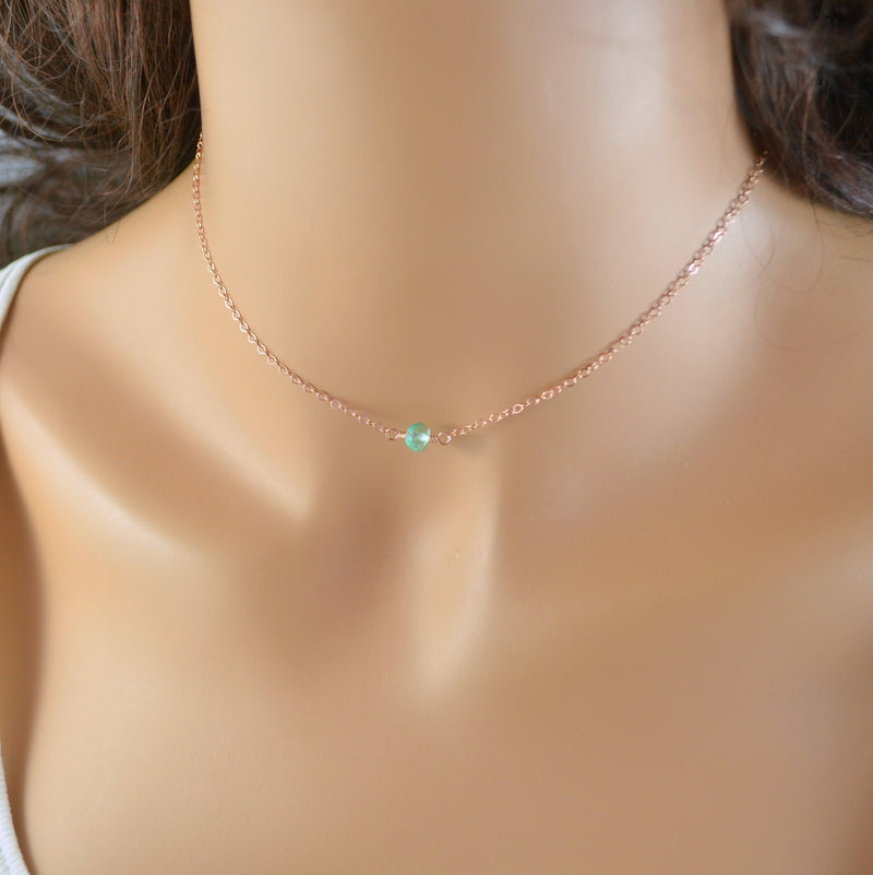 Rose Gold Choker Necklace, Aqua Apatite Gemstone