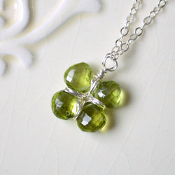 Four Leaf Clover Necklace with Genuine Peridots