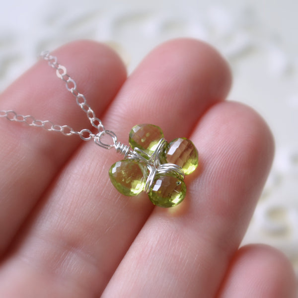 Four Leaf Clover Necklace with Genuine Peridots