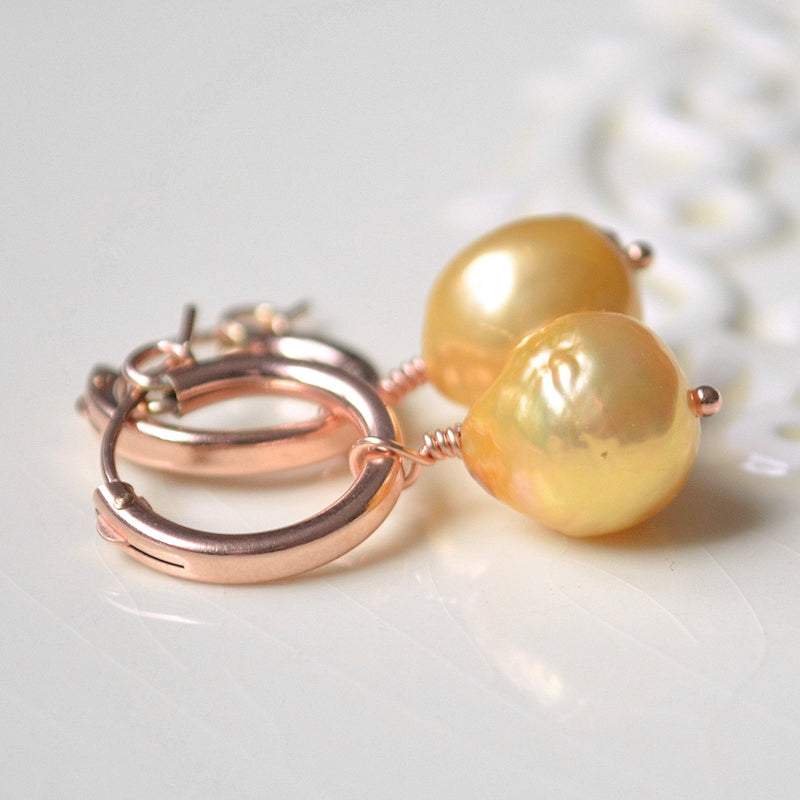 Rose Gold Hoops with Yellow Pearls