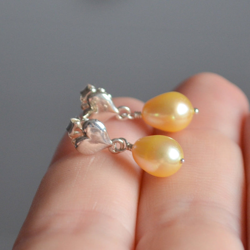 Yellow Pearl Dangle Earrings for Girls
